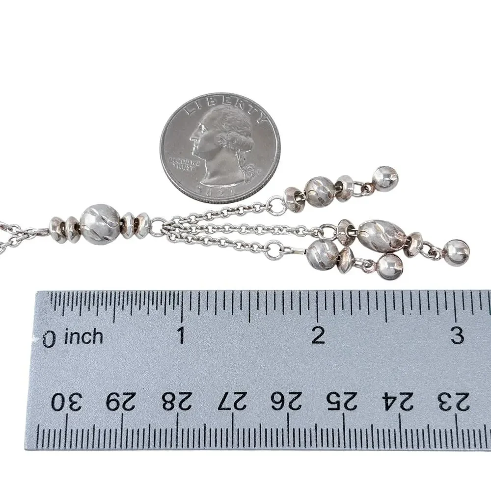Vintage Sterling Silver 925 Beaded Tassel Drop Necklace 17" - Picture 6 of 7